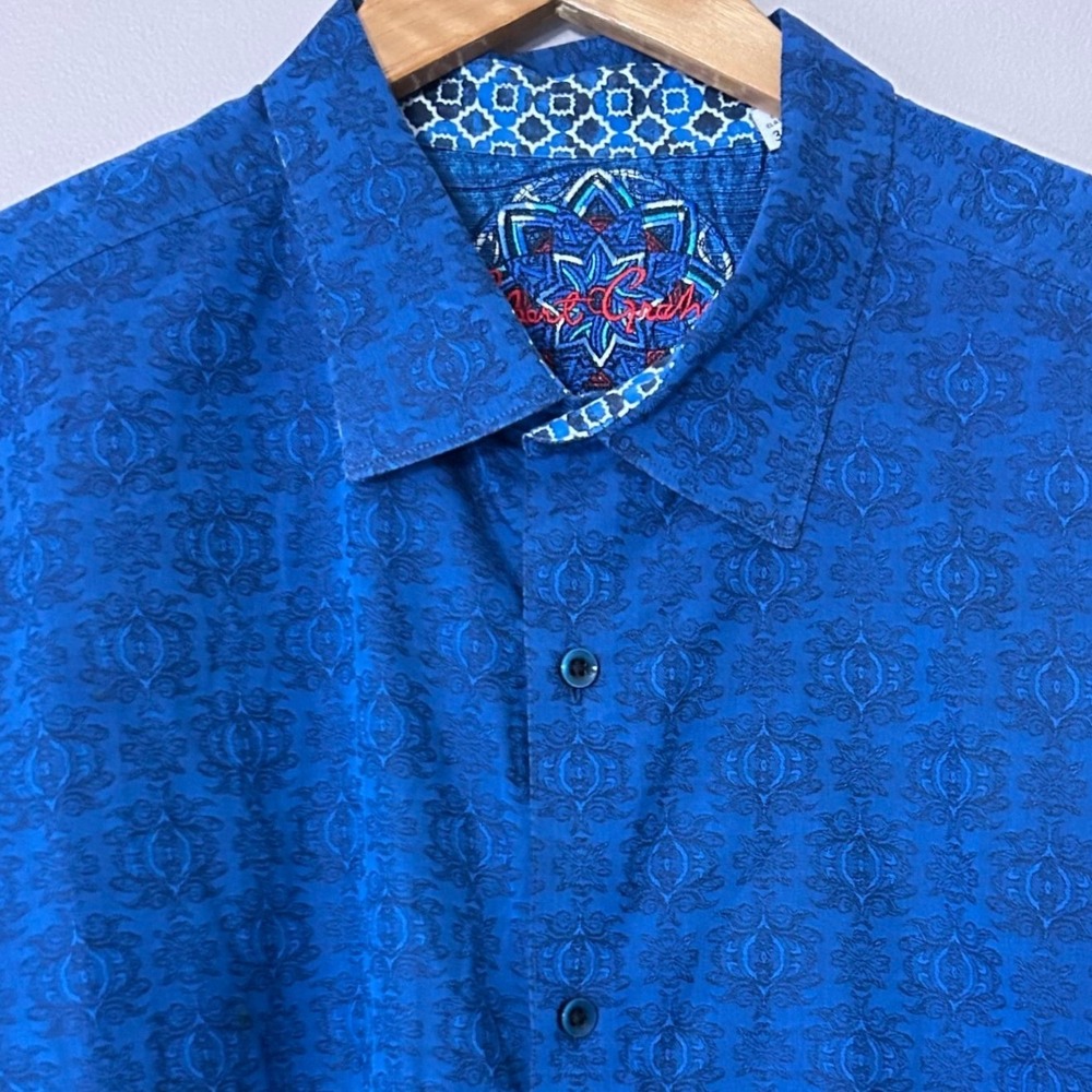 Robert Graham Shirt Mens 3XL Blue Damask Jacquard Long Sleeve Classic Fit
